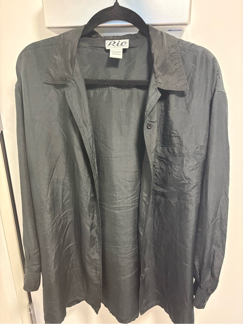 Rio 100% Silk Black Oversized Button Down Shirt